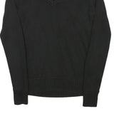 ESPRIT Womens Black Plain Cotton Blend Jumper V-Neck Basic Knit S Casual