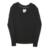 ESPRIT Womens Black Plain Cotton Blend Jumper V-Neck Basic Knit S Casual