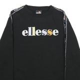 ELLESSE Womens Black Sweatshirt Crew Neck UK 10 Logo Tape Detail Cotton Blend