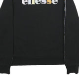 ELLESSE Womens Black Sweatshirt Crew Neck UK 10 Logo Tape Detail Cotton Blend