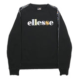 ELLESSE Womens Black Sweatshirt Crew Neck UK 10 Logo Tape Detail Cotton Blend