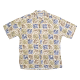HOLLIS RIVER Mens Beige & Blue Patterned Cotton Shirt L Summer Casual Beachwear