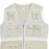 BUGLE BOY Mens Beige Cotton Utility Mesh Jacket L Multi Pocket Zip Button