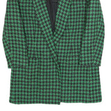 Womens Green & Black Houndstooth Pattern Jacket M Woven Tailored Collar Long