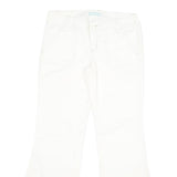 Womens White Regular Fit Bootcut Cotton Trousers W32 L32 Zip Closure Casual Wear