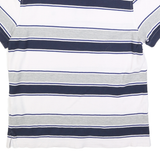 TOMMY HILFIGER Mens White & Grey Striped Short Sleeve Polo Shirt S Cotton Blend