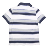 TOMMY HILFIGER Mens White & Grey Striped Short Sleeve Polo Shirt S Cotton Blend