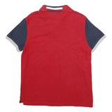 TOMMY HILFIGER Mens Red & Navy Short Sleeve Plain M Cotton Blend Polo Shirt