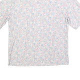 Womens White Pink Blue Floral Shirt M Lightweight Button Up Summer