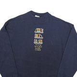 TUTLEX Mens Navy Blue Cotton Blend Crew Neck L Sweatshirt Book Graphic