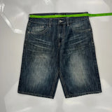Avirex Wide Leg Graphic Denim Shorts - 34W 13L Dark Wash Cotton