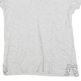 MINT VELVET Womens Grey Silver Embellished Short Sleeve V-Neck Top XS