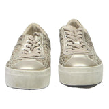 GUESS Low Top Womens Canvas Trainers Beige Brown UK 4 Platform Casual Shoes