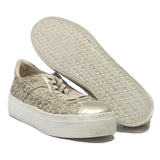 GUESS Low Top Womens Canvas Trainers Beige Brown UK 4 Platform Casual Shoes