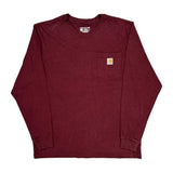 Carhartt Long Sleeve T-Shirt - Large Burgundy Cotton