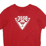 ADIDAS Mens Red Graphic T-Shirt L Short Sleeve Crew Neck Cotton Basketball