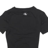 CALVIN KLEIN JEANS Womens Black Ruched Short Sleeve Crew Neck Top S