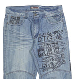 DT GREEN Mens Shorts Blue Denim Casual M W34 Printed Cotton Blend Relaxed Fit