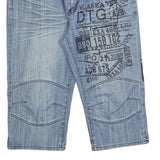 DT GREEN Mens Shorts Blue Denim Casual M W34 Printed Cotton Blend Relaxed Fit