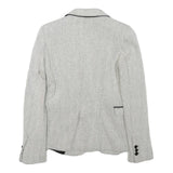 Womens White & Grey Herringbone Plain Button Jacket XS Synthetic Formal Workwear