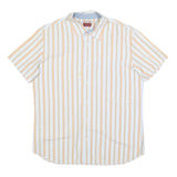 LEVI'S Mens White & Orange Striped Casual Shirt M Cotton Blend Summer Style