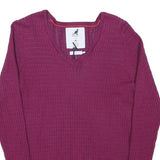 KANGOL Womens Purple Jumper Plain V-Neck Basic Knit XS Cotton Blend Soft Comfort