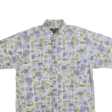 CAMBRIDGE CLASSICS Mens Cream & Blue Patterned Shirt Cotton M Short Sleeve