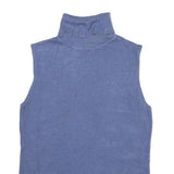 BASIC Womens Blue Plain Sleeveless Roll Neck Cotton Blend Jumper M Soft Knit