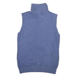 BASIC Womens Blue Plain Sleeveless Roll Neck Cotton Blend Jumper M Soft Knit