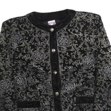 YESSICA Womens Black & Silver Floral Pattern Button Jacket M Polyester Velvet