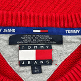 Tommy Jeans Striped Sweater - Large Red Cotton