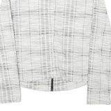 Womens White & Grey Check Cotton Blend Jacket S Woven Zip Closure Stylish