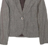 H&M Womens Grey Brown Cotton Blend Button Jacket S Woven Tailored Chic