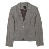 H&M Womens Grey Brown Cotton Blend Button Jacket S Woven Tailored Chic