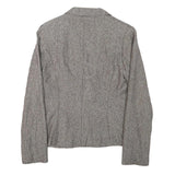 H&M Womens Grey Brown Cotton Blend Button Jacket S Woven Tailored Chic