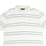 TOMMY HILFIGER Mens White & Blue Striped Short Sleeve Polo Shirt XL Classic Fit