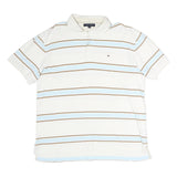 TOMMY HILFIGER Mens White & Blue Striped Short Sleeve Polo Shirt XL Classic Fit