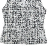 CALVIN KLEIN Womens Black & White Printed Sleeveless V-Neck Top M Elegant
