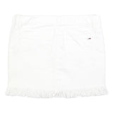 TOMMY HILFIGER Womens White Cotton Blend Mini Skirt Fringed Hem M Casual Denim