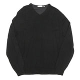 CALVIN KLEIN Mens Black Plain V Neck Basic Knit XL Wool Blend Jumper