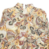 ANGELICA Womens Beige Printed Blouse Long Sleeve Button Neck M Floral Retro