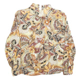 ANGELICA Womens Beige Printed Blouse Long Sleeve Button Neck M Floral Retro