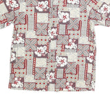 PARADISE BAY Mens Red & Beige Floral Pattern Shirt L Cotton Blend Hawaiian Style
