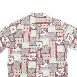 PARADISE BAY Mens Red & Beige Floral Pattern Shirt L Cotton Blend Hawaiian Style