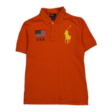 Age 8-9, USA Flag Polo By Ralph Lauren Graphic Polo Shirt - Medium Orange Cotton