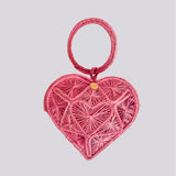 Heart Basket Bag Pink - Straw Bag - Iraca Palm Handbag, Top Handle Purse