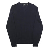 CALVIN KLEIN Mens Navy Plain V-Neck Basic Knit Jumper M Wool Classic Soft