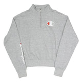 CHAMPION Womens Grey Quarter Zip S Logo Sweatshirt Cotton Blend Pullover
