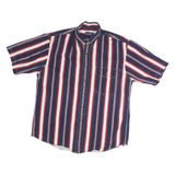 LANDS END Mens Blue & Red Striped Cotton Shirt M Button Down Casual Summer