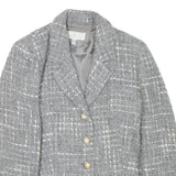 PRESTIGE Womens Grey Wool Blend Button Jacket UK 12 Check Classic Tailored